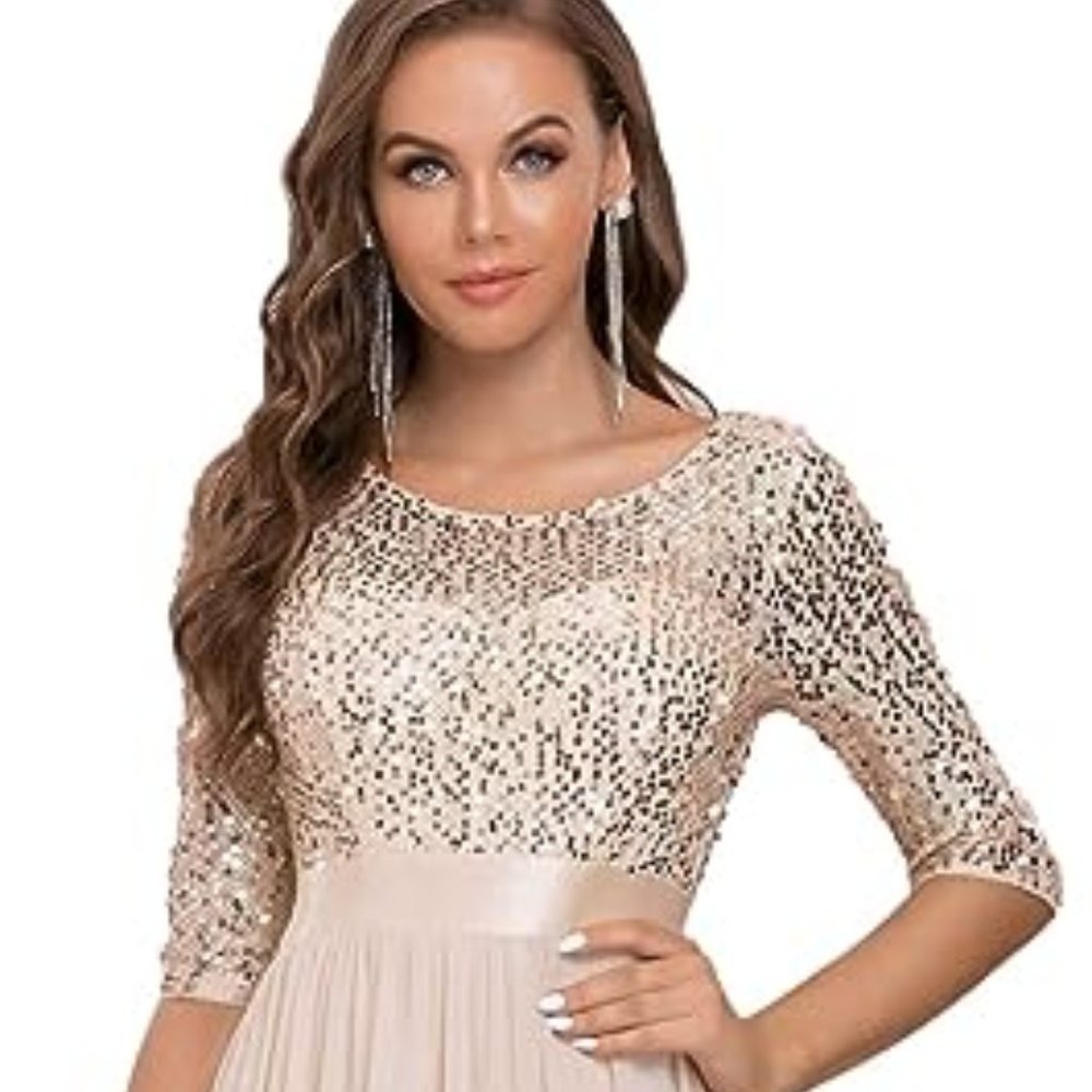 Ever Pretty blush pink/peach long sequin gown size 16